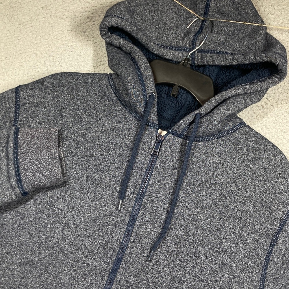 Old Navy Hoodie Men Large Blue Sherpa Lined Full Zip Marled Long Sleeve Hooded